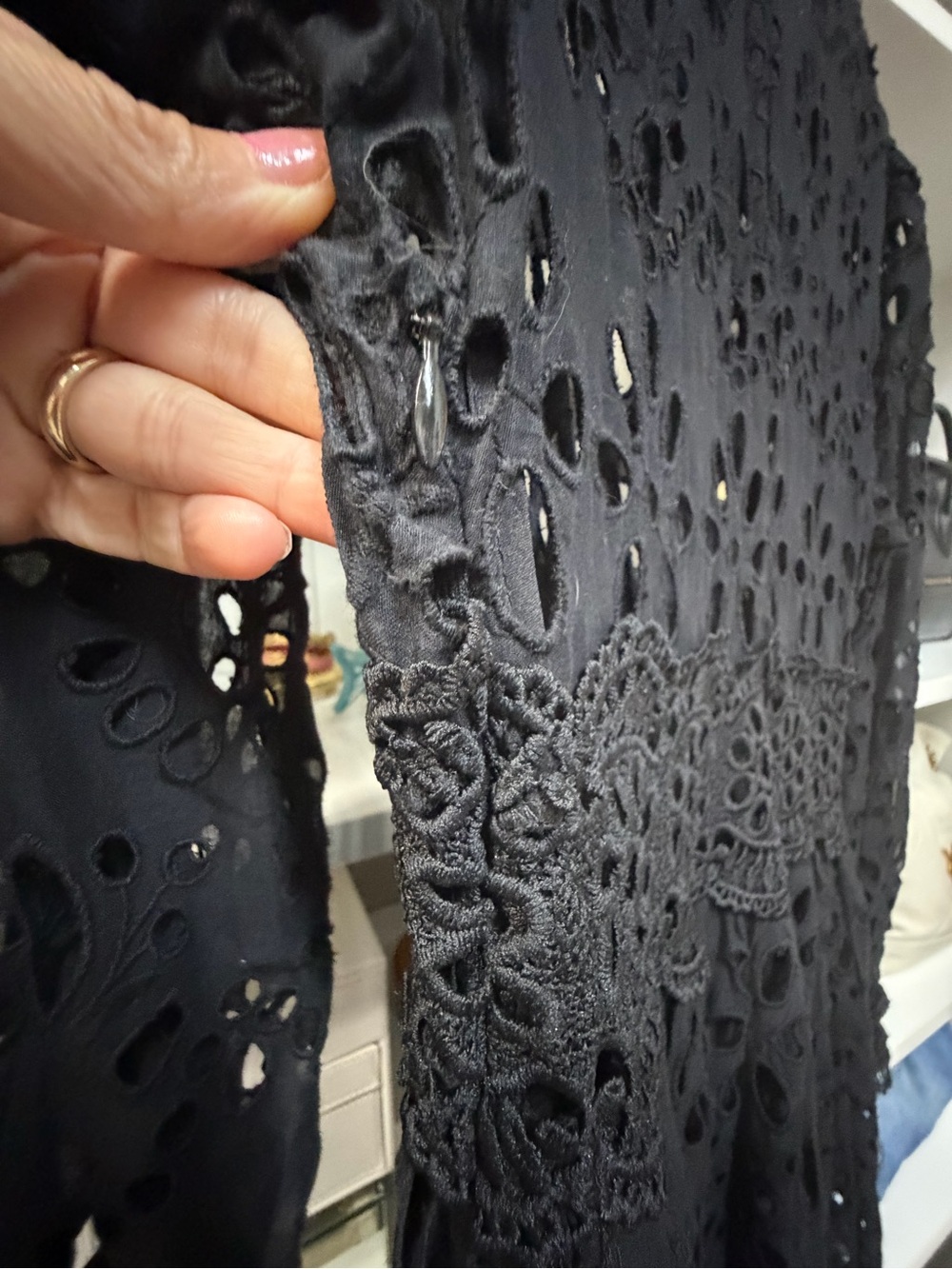 ASOS Black Eyelet Lace Long Sleeve Midi Dress - Picture 9 of 11